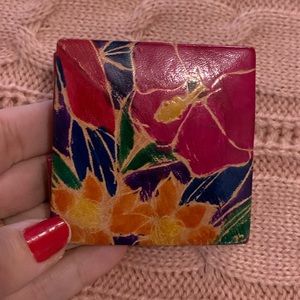 Mediterranean Trading Co Floral Leather Coin Purse Square 2.5 inch Mini wallet